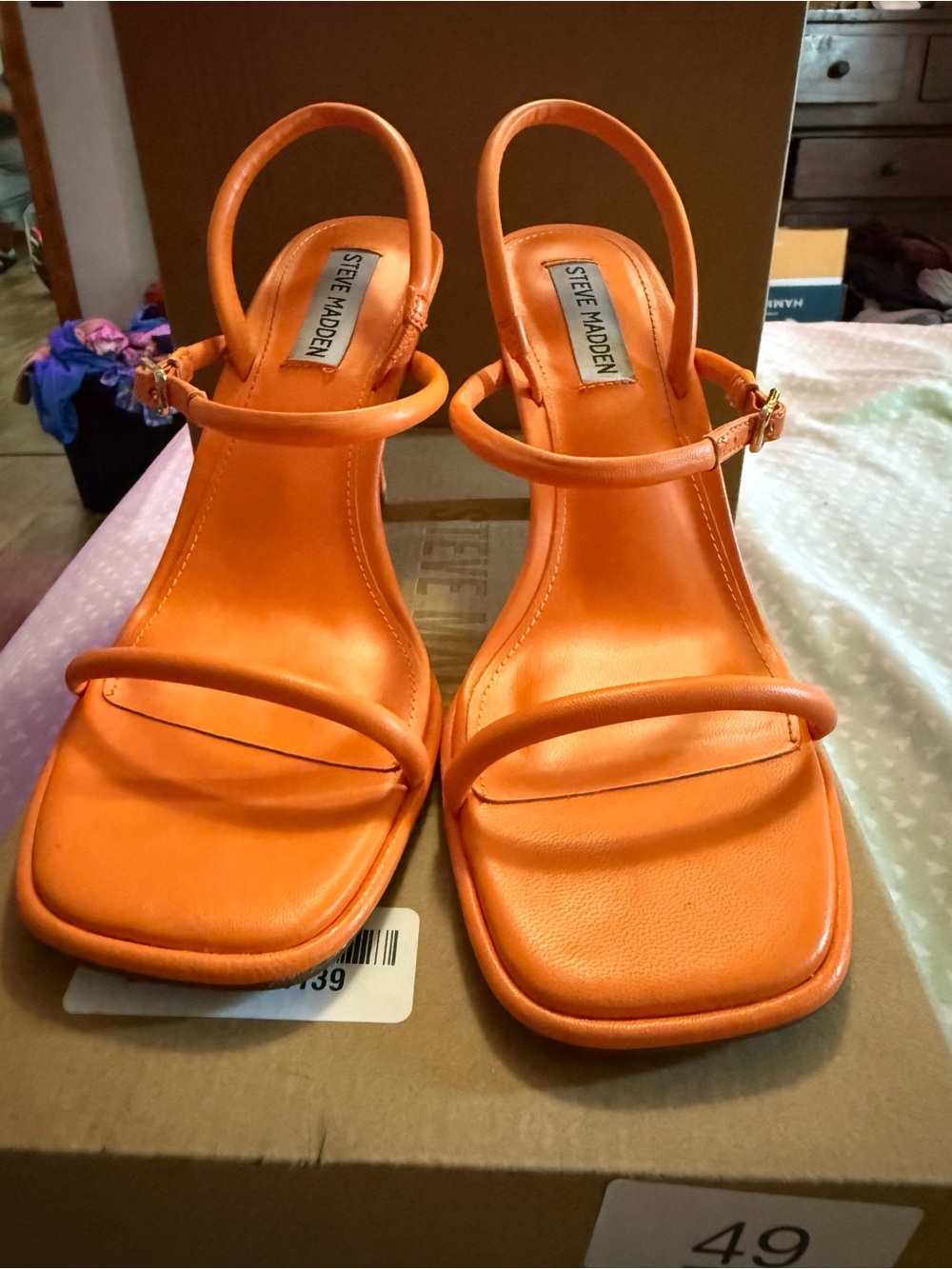 Steve Madden Orange Minimalist Square-Toe Sandals